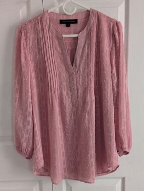 Tommy Hilfiger Dusty Pink Metallic Pintuck Henley Flowy Blouse